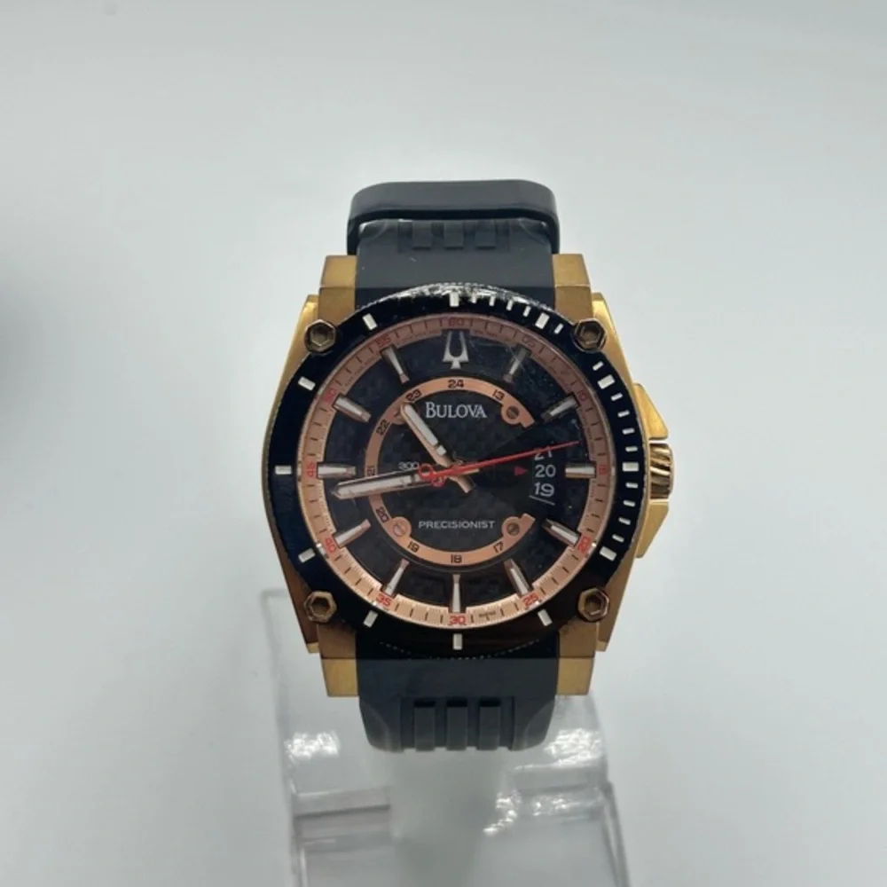 BULOVA PRECISIONIST WATCH BLACK/GOLD 300M WATER RESISTANT #541